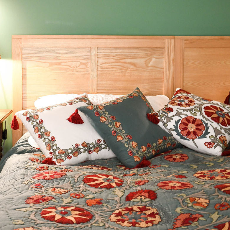 Suzani floral embroidery cotton Quilt