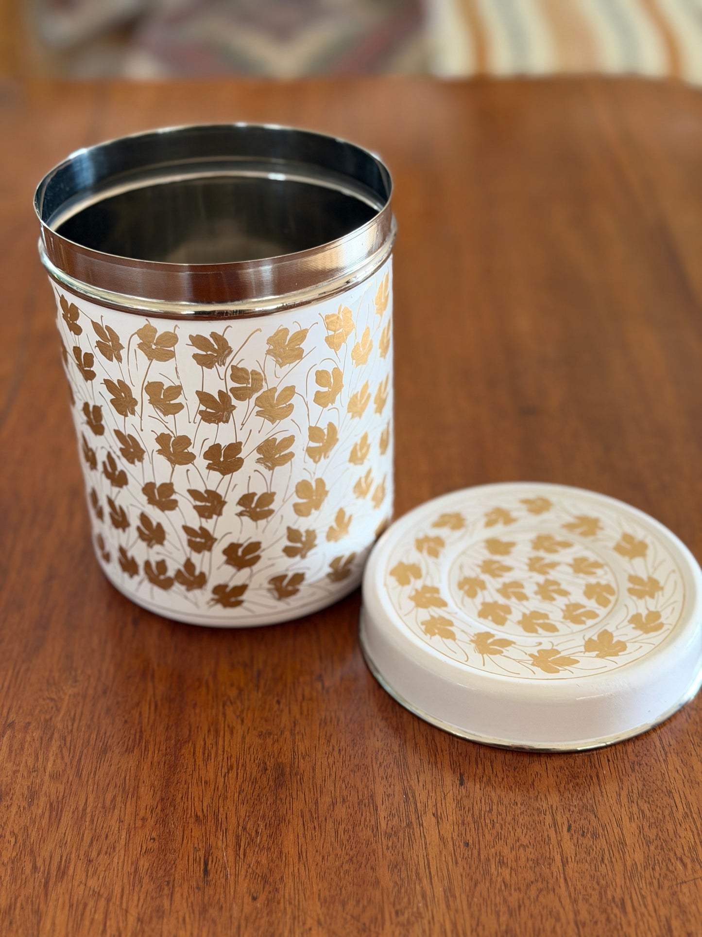 Hand painted Metal Storage Cannister/tin