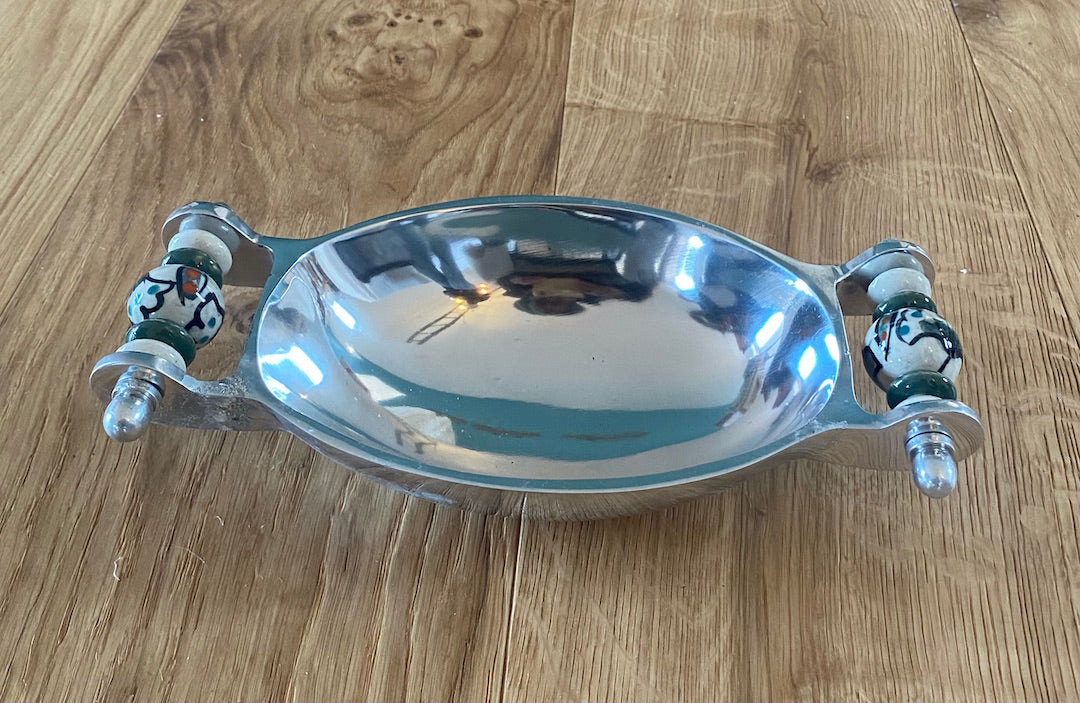 Salsa Bowl with beaded or painted ceramic handles