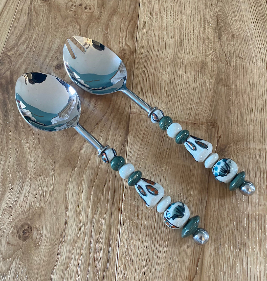 Salad Servers with beaded handles
