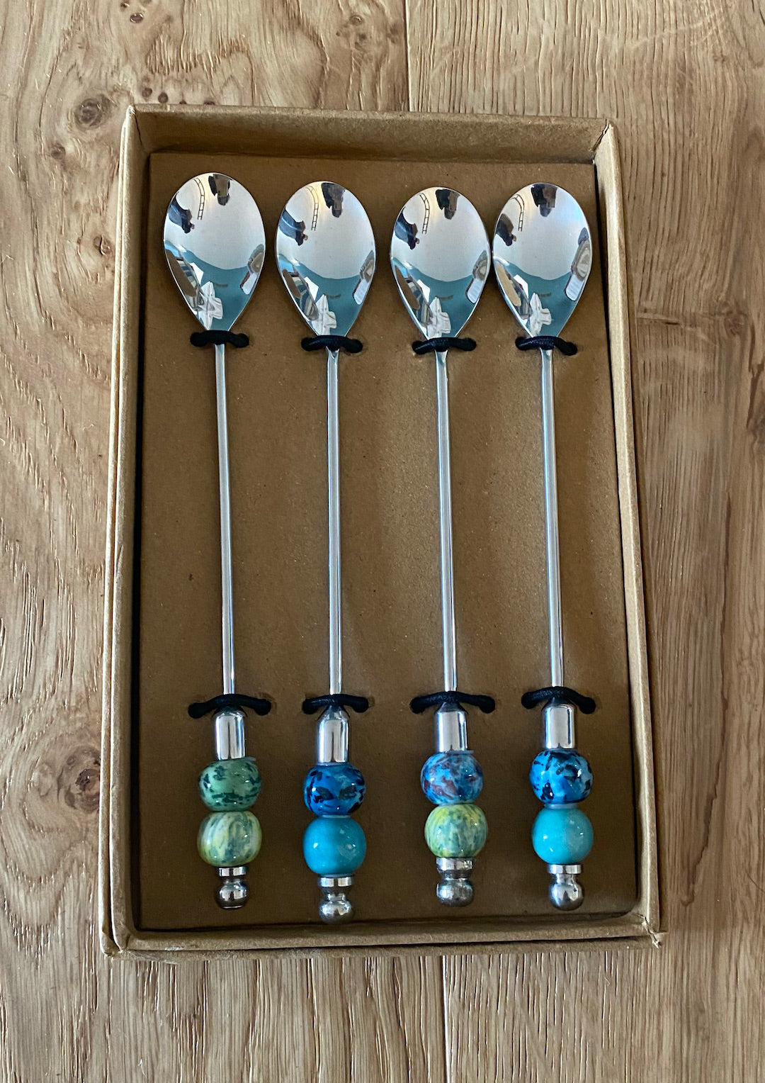 Cocktail spoons set with beaded handles