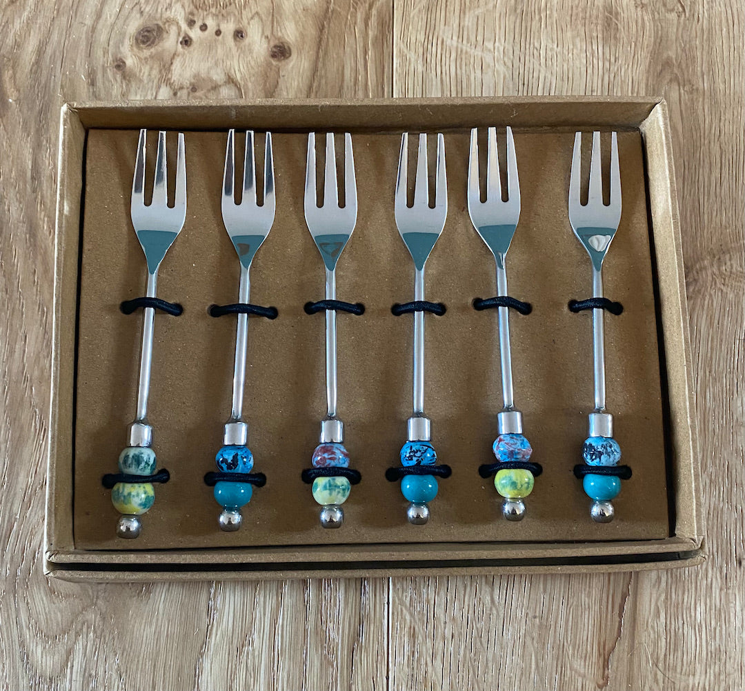 Fruit forks with beaded handles