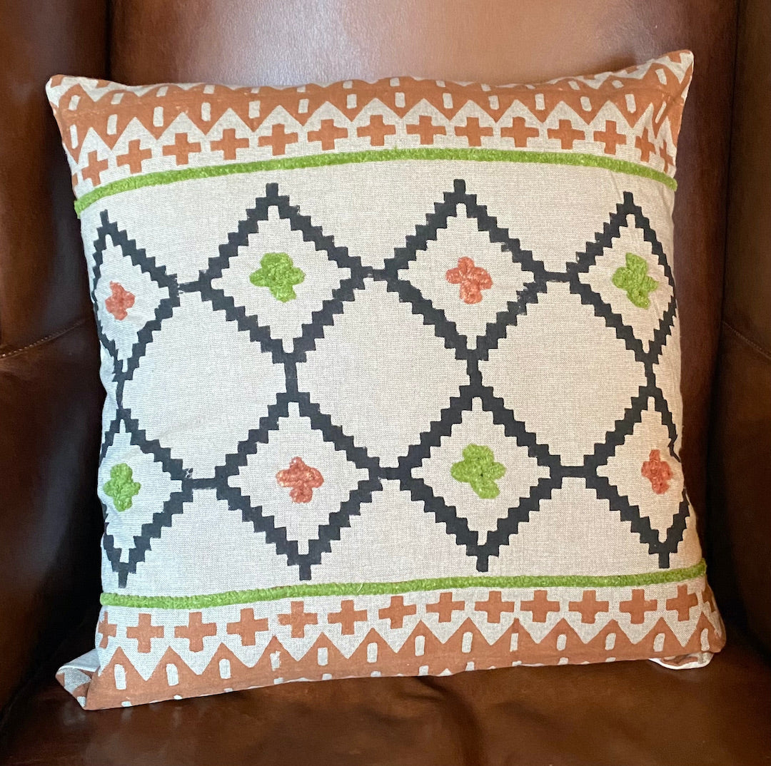 Cushion Covers in printed cotton with hand-work designs