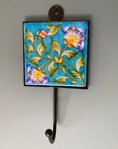 Ceramic Tile Wall Hook Hand Painted