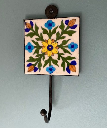 Ceramic Tile Wall Hook Hand Painted
