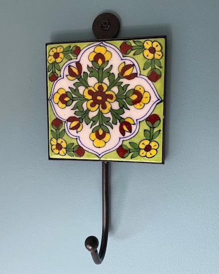 Ceramic Tile Wall Hook Hand Painted