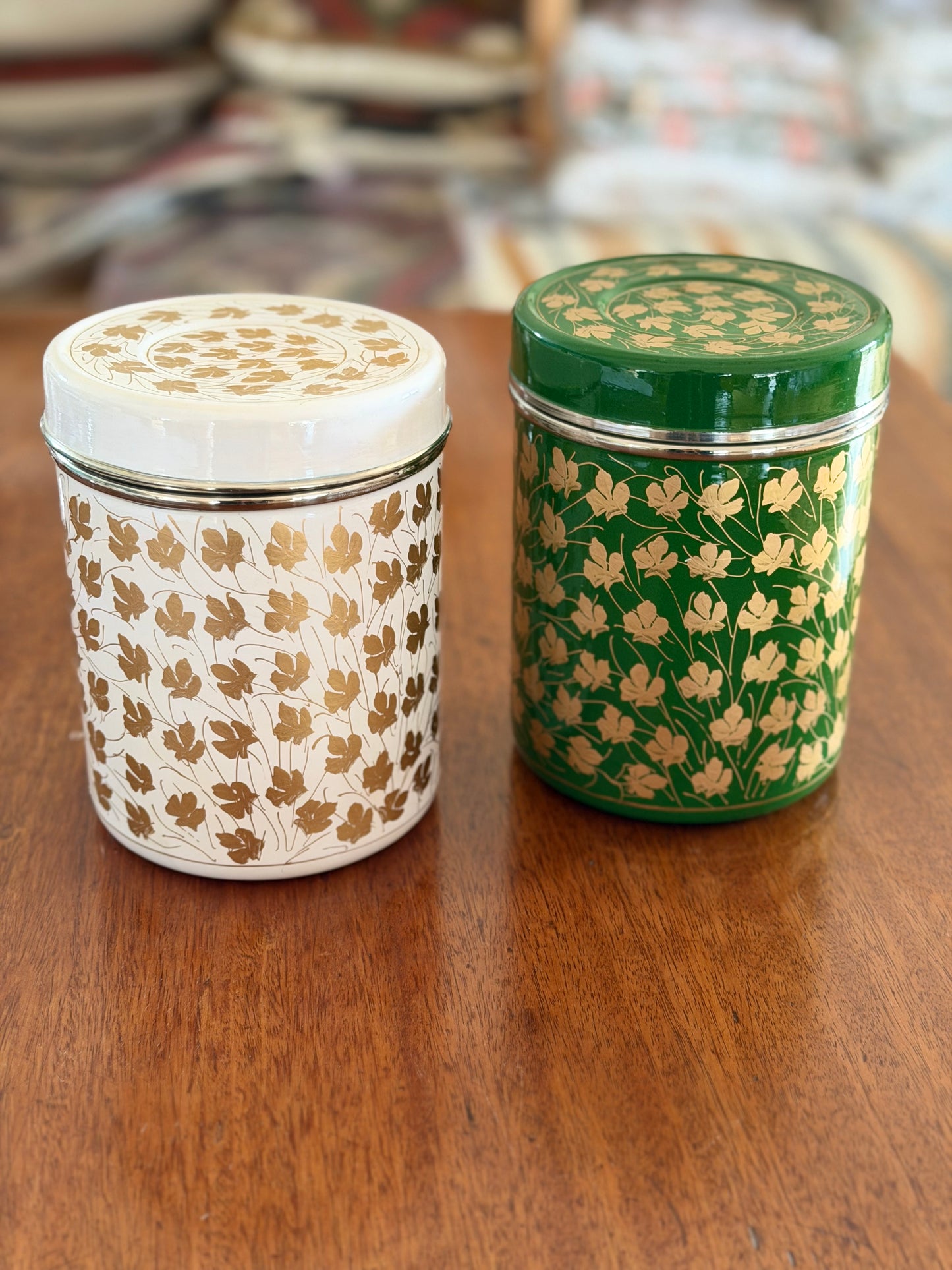 Hand painted Metal Storage Cannister/tin