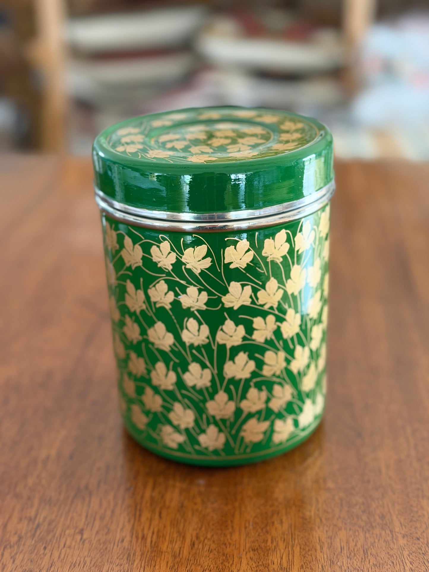 Hand painted Metal Storage Cannister/tin