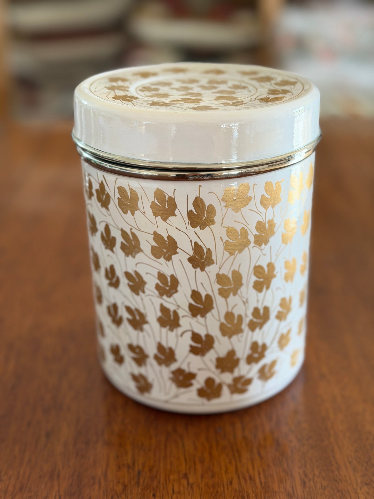 Hand painted Metal Storage Cannister/tin