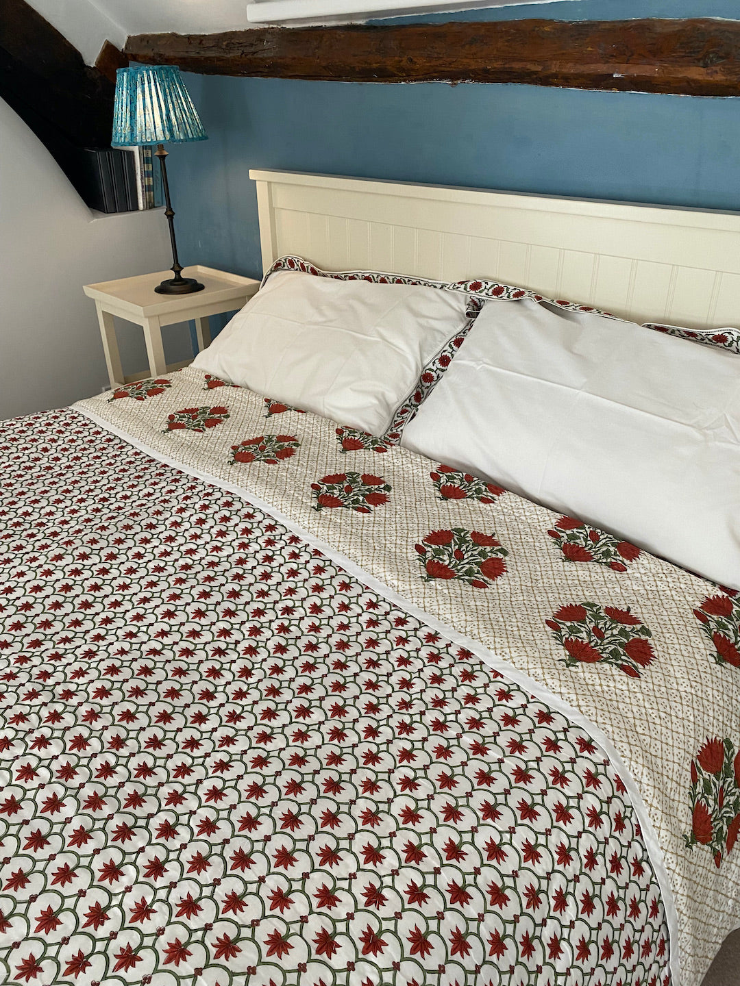 Lotus Print cotton reversible King Quilt