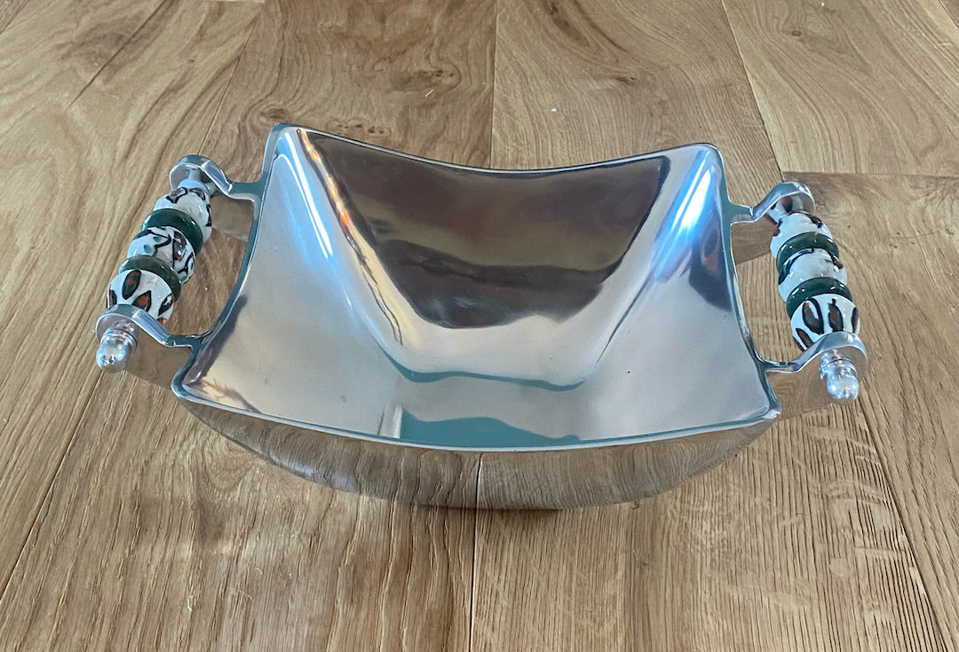 Salad Bowl large in metal with beaded handles