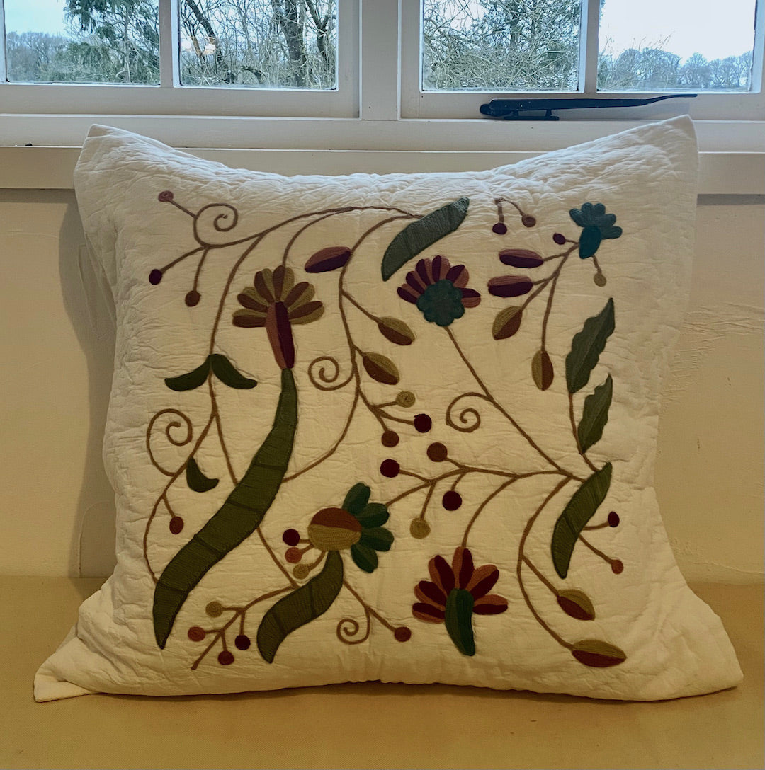 Kashmiri embroidered cotton square pillow covers