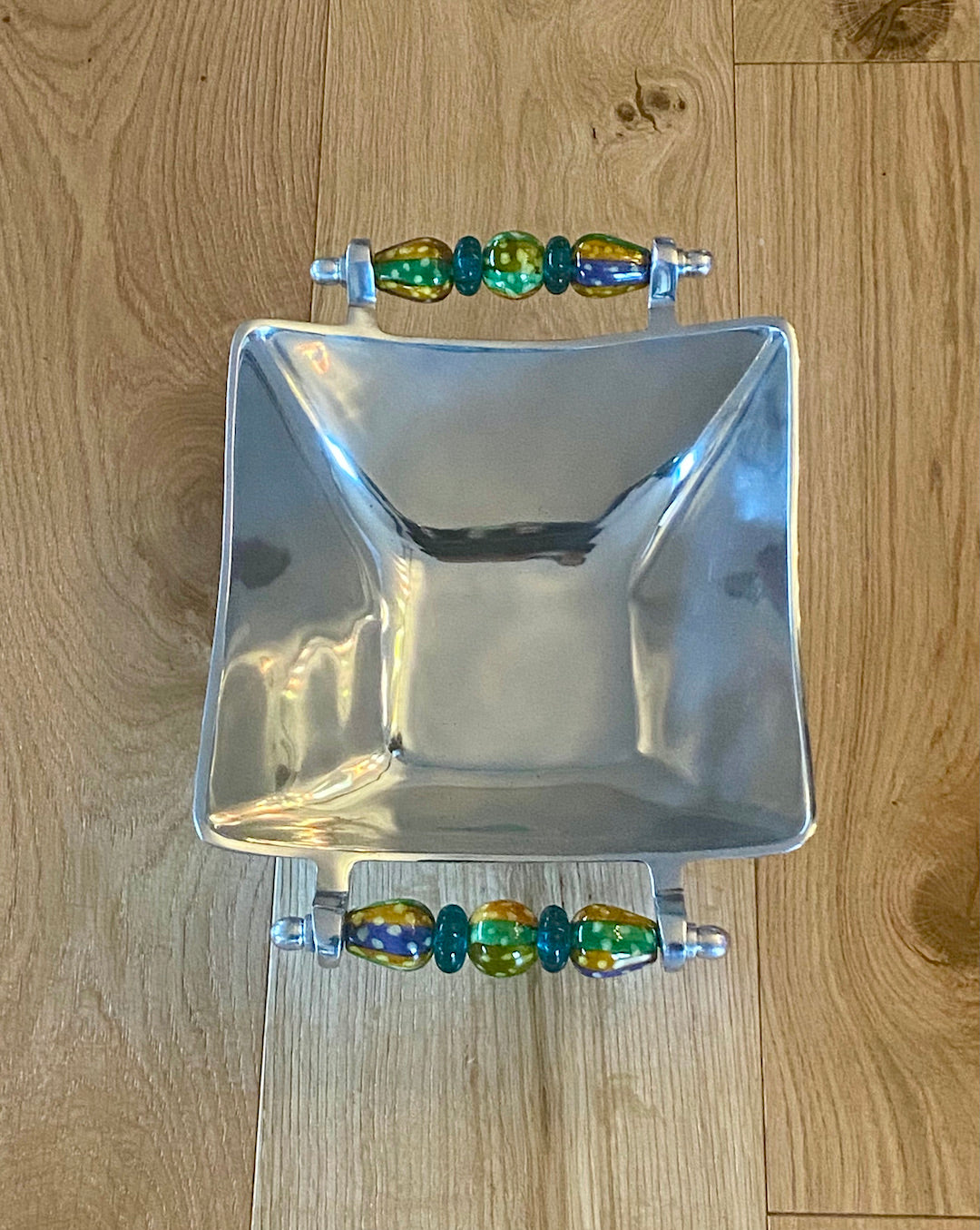 Salad Bowl large in metal with beaded handles