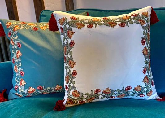 Cushion Cover with Suzani floral edge embroidery