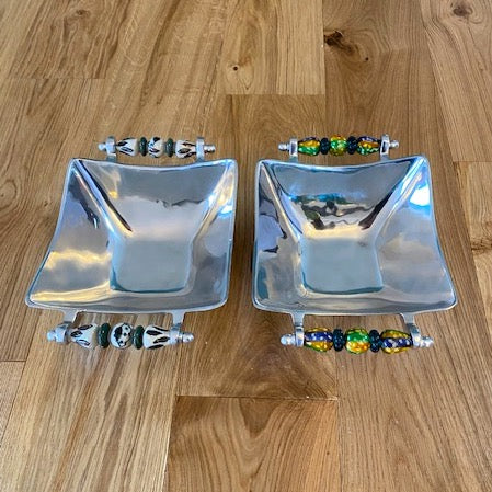 Salad Bowl large in metal with beaded handles