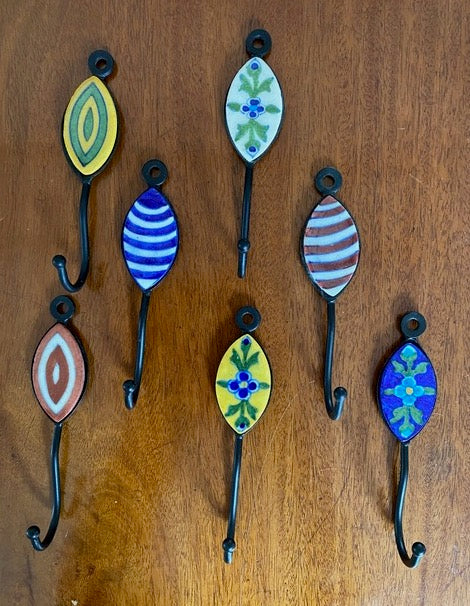 Ceramic Wall Hook Hand Painted Oval