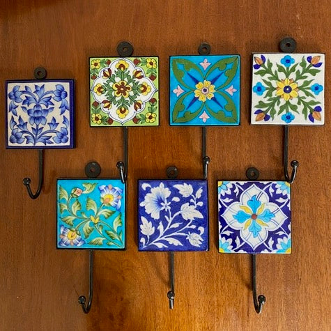 Ceramic Tile Wall Hook Hand Painted